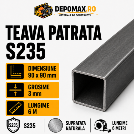 Teava patrata 90 x 90 x 3 mm, 6 metri